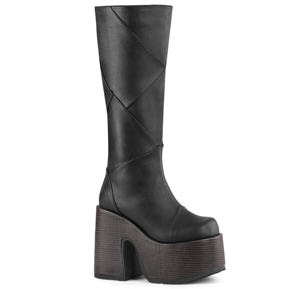 Demonia Camel 280 Black Chunky Heel Platform Boots - Picture 1 of 4